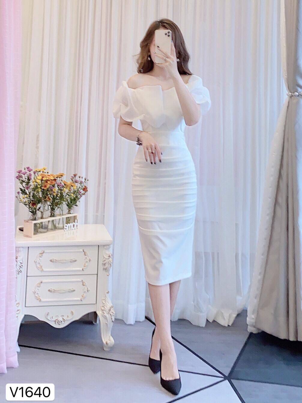 Đầm trắng ôm body sexy thiết kế như Ngọc Trinh - DN116 - AloraShop21